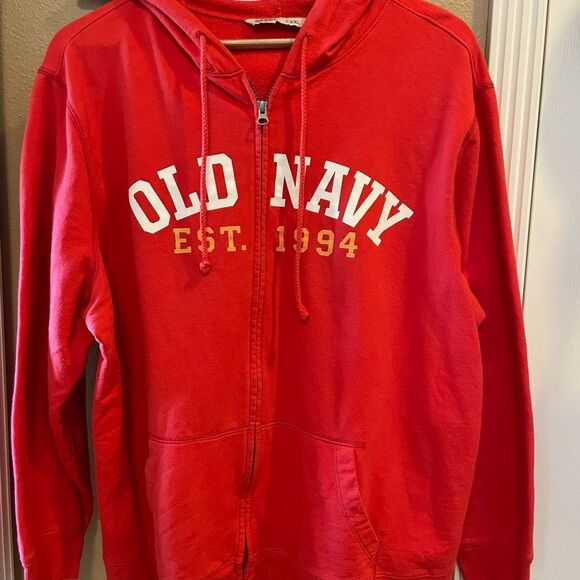 Old Navy Est 1994 Red Vintage Side Zip Up Hooded Sweatshirt XXL - Picture 2 of 12